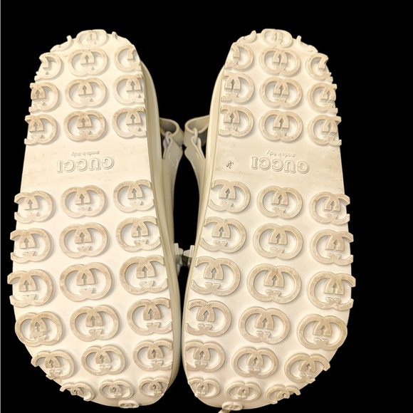 GUCCI size 8 / 38 White Horsebit Embellished rubber platform slingback sandals - Picture 6 of 9